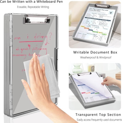 Clipboard with Storage,Heavy Duty Clip Boards 8.5x11 with 2 Storage Case,Clear Visible Top Panel Storage Clipboards,Side Opening Clip Boards,Nursing Clipboard Folder Case for Office Supplies-Gray