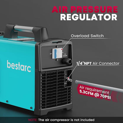 bestarc Plasma Cutter, [Pilot Arc][Large LED Display][Air Sensor] 75A bestarc Plasma Cutter Machine 110/220V Dual Voltage, 1/2 Inch Clean Cut 1.2 Inch Max Cut, Post Flow Mesh, 2T/4T for Beginners DIY