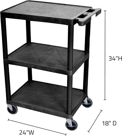 Luxor Multipurpose Storage Utility Cart 3 Shelves Structural Foam Plastic - Black