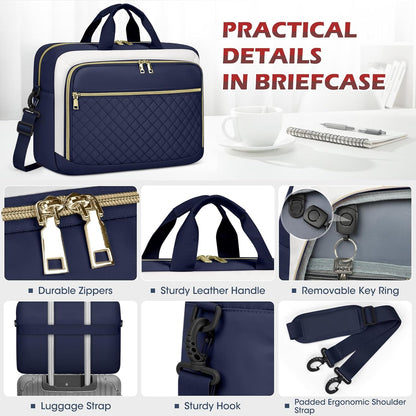 NEWHEY Laptop Bag 17.3 Inch Laptop Briefcase for Women Men Waterproof Shoulder Messenger Bag Large Computer Bag for Business Office Work College, Blue&Beige