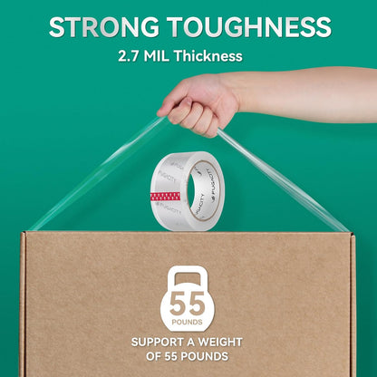 FugaCity Heavy Duty Clear Packing Tape Refills (18 Rolls), Packaging Tape for Moving Sealing, Moving Supplies Shipping Tape,2.7 Mil Thick, 2 in Wide,65 Yards Per Roll,Total 1170 Yards