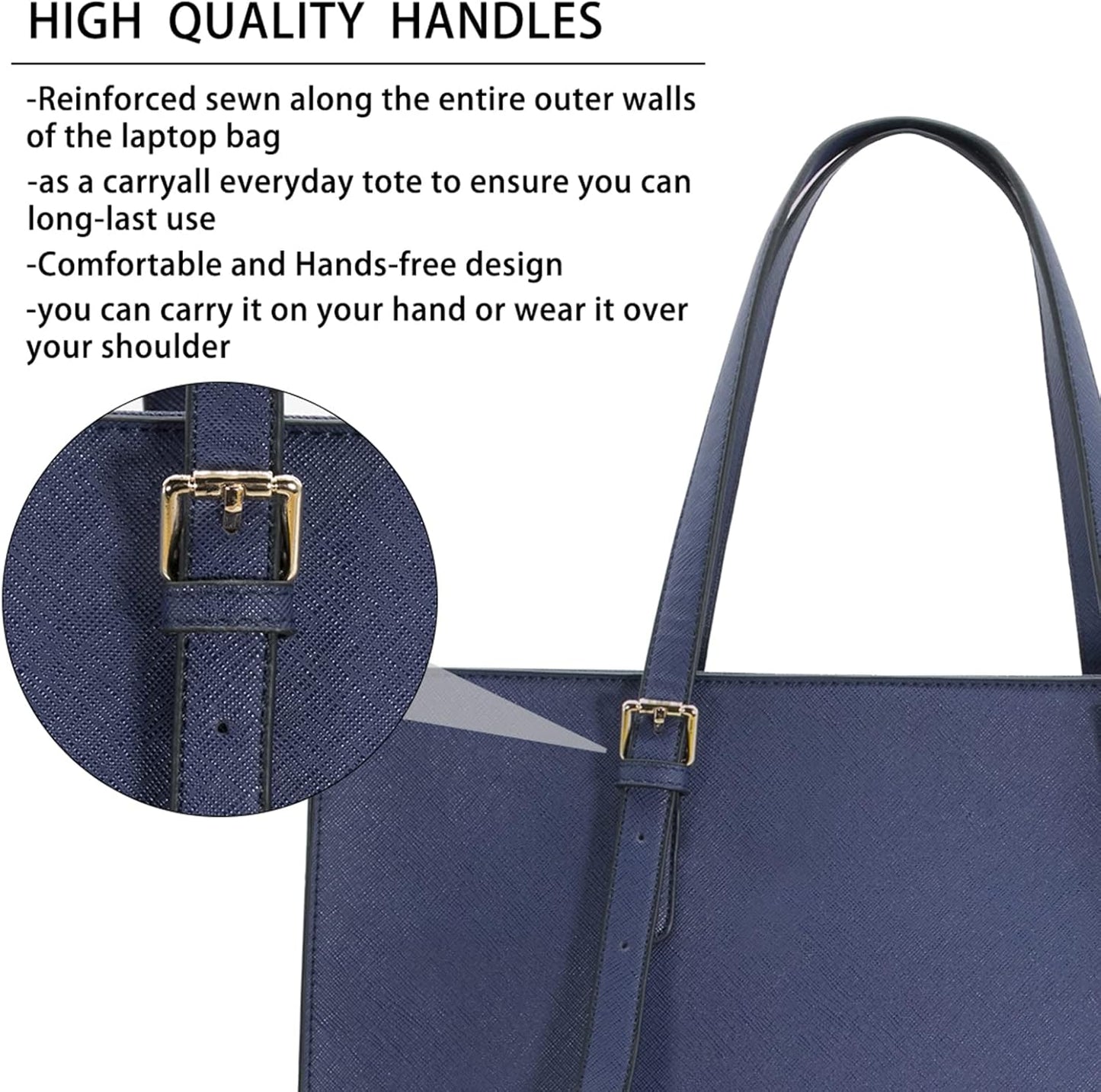 Laptop Bag for Women Waterproof Lightweight Leather 15.6 Inch Computer Tote Bag Business Office Briefcase Large Capacity Handbag Shoulder Bag Professional Office Work Bag Blue