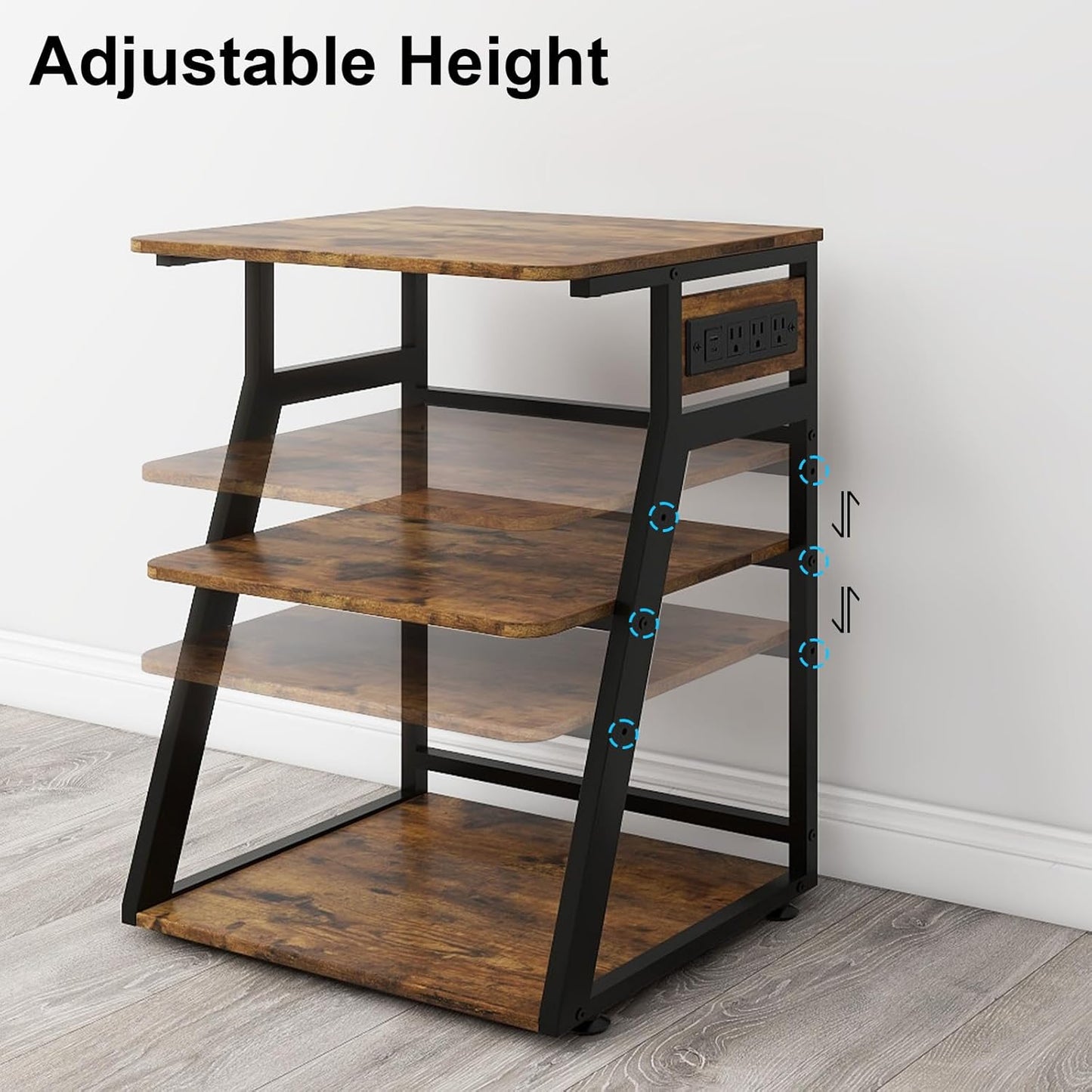 Natwind 23.6"x19.7" Large Printer Stand,3 Tier Printer Table with Charging Station, Rolling Cart with Adjustable Storage Shelf for Home Office Organization, Stand for Heat Press,3D Printer (Retro)