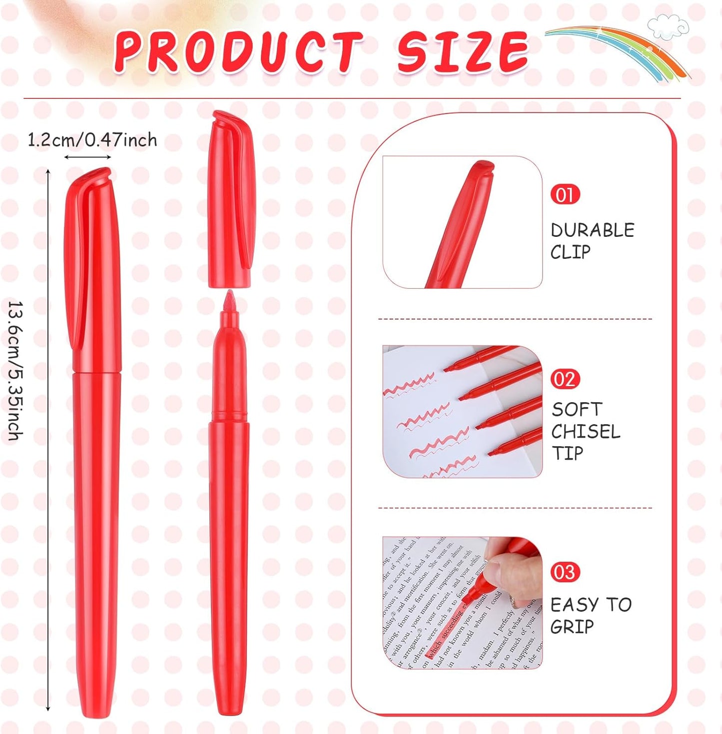 Cholemy 50 Pcs Chisel Tip Highlighter Pens Bulk Pocket Style Highlighter Markers for Adults Kids Organizing Coloring Underlining Home School Office(Red)