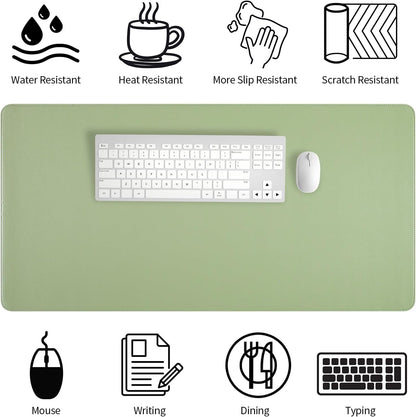 Light Green Desk Mat with Stitched Edges, Large Mouse Pad, Non-Slip Desk Protector Mat, Leather Desk Blotter, Waterproof Desk Pad for Office Home Decor(31.5×15.7 Inches)
