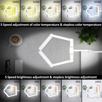 LED Desk Lamp for Home Office, 41.5" White Clip on Architect Desk Lamp with Clamp, 24W Adjustable Dimmable Bright Swing Arm Eye Care LED Table Light Clamp on Office Lighting