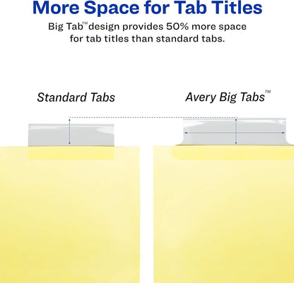 Avery Big Tab Insertable Dividers for 3 Ring Binders, 8-Tab Set, Buff Paper, Clear Tabs, 48 Sets of 11112 (11115)