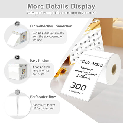 3 X 5 Inch Rectangle Sticker White Moving Labels for Boxes, 300PCS Waterproof Removable White Labels Stickers to Write on for Bar-Codes, Address, Small Business Labeling, Inventory