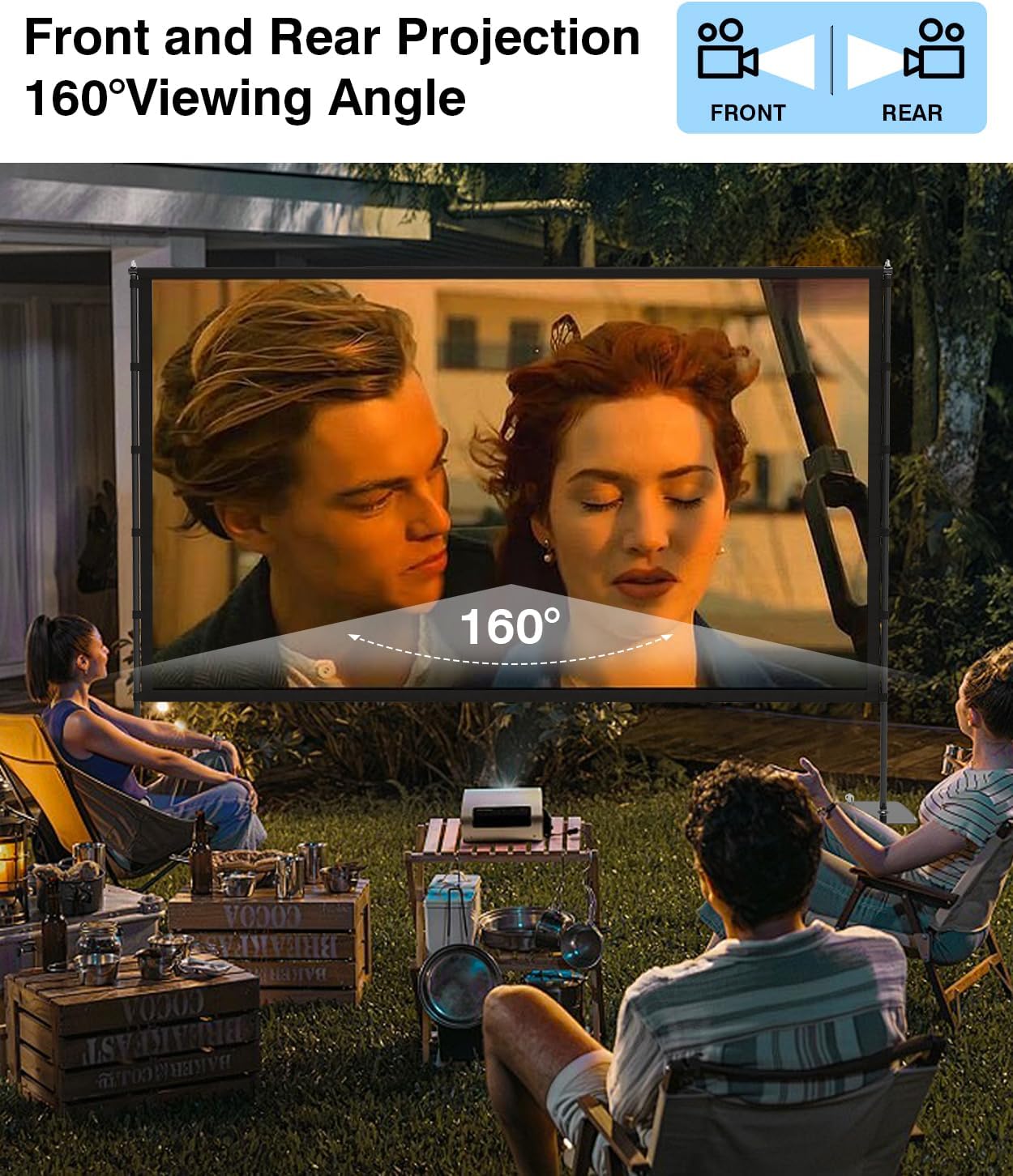 Projector Screen with Stand - 100 Inch Outdoor Projector Screen Portable Projector Screens 16:9 4K HD Outdoor Movie Screen with Carry Bag Can Enioy Home Theater Projection Screen