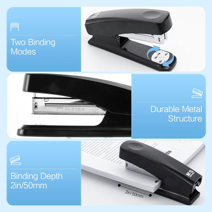 M&G Desktop Stapler with 25 Sheet Capacity, Two Binding Modes, Basic Stapler Set with 1000 Staples and Remover, Durable Staplers for Office School Home (Black)