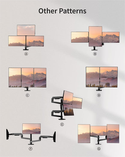 Triple Monitor Mount, Holds Screens up to 40 Inches and 25 lbs, Fully Adjustable 3 Monitor Desk Mount with C-Clamp and Grommet Base, Aluminum, Black