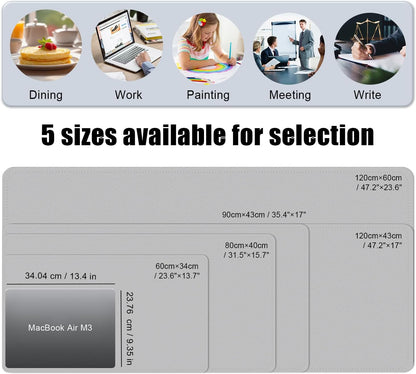 BLESWIN Large Desk Pad Mat 47.2"" x 17"", Office Desk Mat, Non-Slip PU Leather & Cork Desk Blotter for Keyboard and Mouse, Large Desk Mat, Large Mouse Pad for Office & Home(Light Grey)