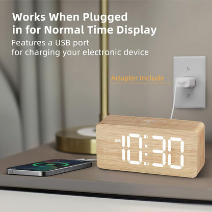 uscce Wooden Digital Alarm Clocks for Bedrooms: Dimmable Dual Alarm Clock with Large Numbers for Bedside Desk - Loud Alarm for Heavy Sleepers with Volume Control - Wood Decor & Gifts