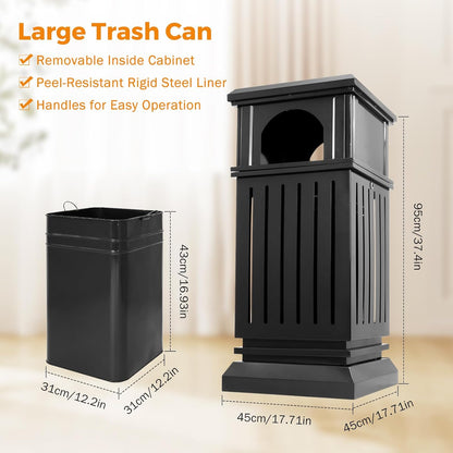 BEAMNOVA Black Trash Can Outdoor Top Tray Stainless Steel Commercial Garbage Enclosure with Locking Lid Heavy Duty Industrial Yard Garage Waste Container, 37.4 * 17.7 * 17.7in