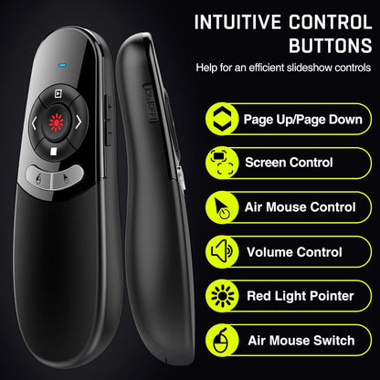 2 in 1 USB Type C Presentation Clicker Air Mouse with Red Light Pointer, Wireless Presenter for PowerPoint Presentation PPT Clicker, 2.4GHz Presenter Remote Slide Advancer for MacBook/Computer/Laptop