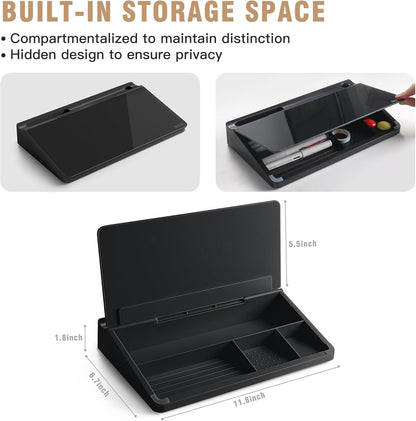 SELEAD Desktop Glass Whiteboard with Storage, Small Dry Erase White Board Computer Pad Keyboard Stand for Home, School, Office Desk Accessories - Black