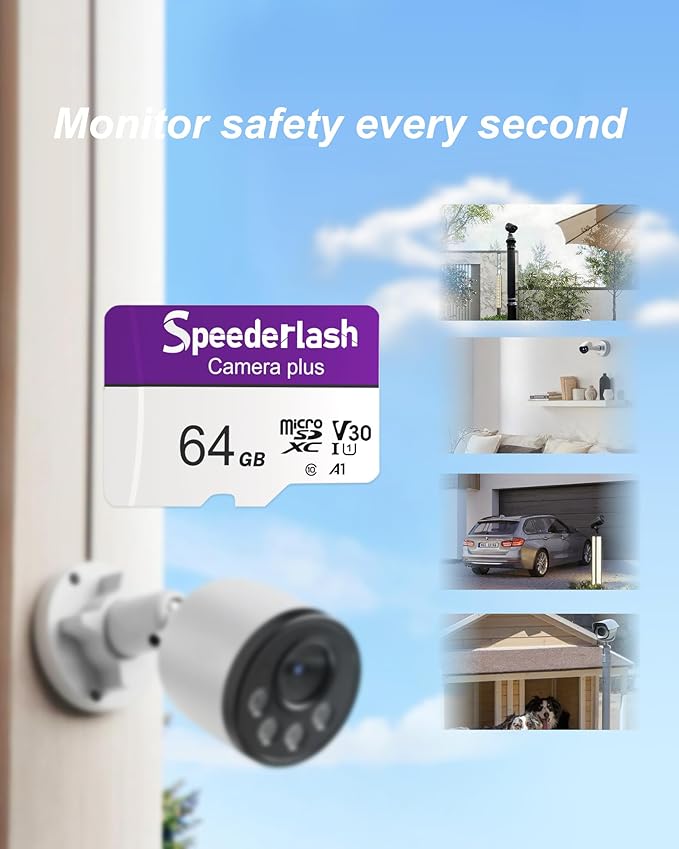 Micro SDXC Memory Card 64GB 3 Pack, Speederlash Camera Plus TF Card with Adapter, 90MB/s Read Speed, 4K UHD&5K Video Support, U1 V30 A1 Rated, for Security Camera, Smartphone, Drone, Tablet, PC
