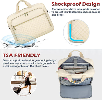 NEWHEY Laptop Bag 17.3 Inch Laptop Briefcase for Women Men Waterproof Shoulder Messenger Bag Large Computer Bag for Business Office Work College, Beige