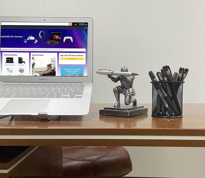 Executive Knight Pen Holder with a Pen Personalized Desk Accessories Decor Home Office Cool Pen Stand Iron