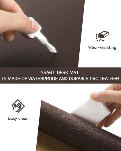YSAGi Non-Slip Leather Desk Pad L Size, Waterproof Laptop Computer Desk Keyboard Mat, Table Protector Blotter Mat, Large Mouse Pad for Office/Work/Home/Decor(Dark Brown, 35.4" x 17")