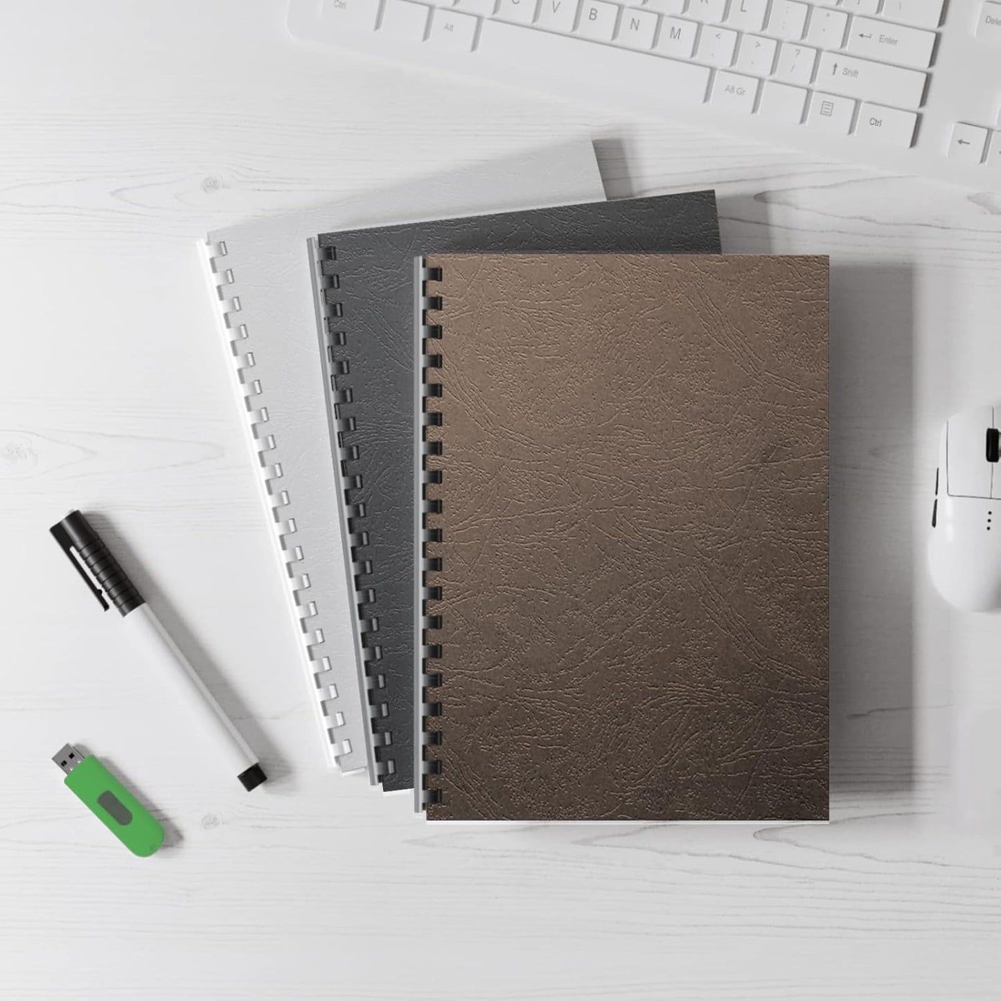 Binditek 100 Pack Grain Texture Paper Binding Presentation Covers, 230 GSM, 12 Mil, 85lb, Un-Punched, Square Corners, 8.5 x 11 Inches, Coffee Color, for Students and Coworkers