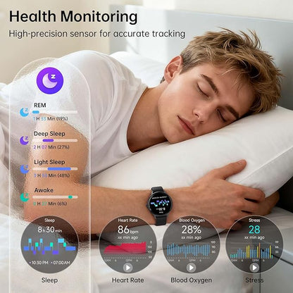 Smart Watch for Women Men, 1.27" AMOLED Screen Smartwatch with Answer/Make Call for iPhone/Android/Samsung, Fitness Tracker with 120+ Sport Modes, Heart Rate/Sleep Monitor, IP68 Waterproof, 2 Bands