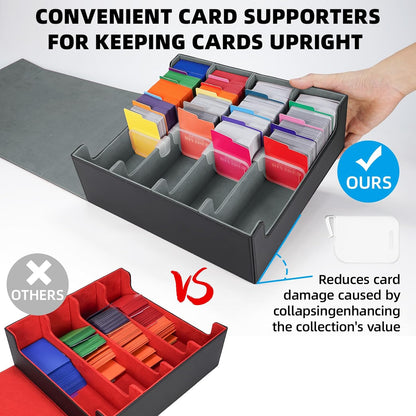 AFIING Trading Card Storage Box, MTG Deck Box with 48 Dividers & Supporters, Commander Card Deck Case Fits for Magic Game Cards, YugiOh, TCG, baseball and Sport Cards, Black Grey 3200+