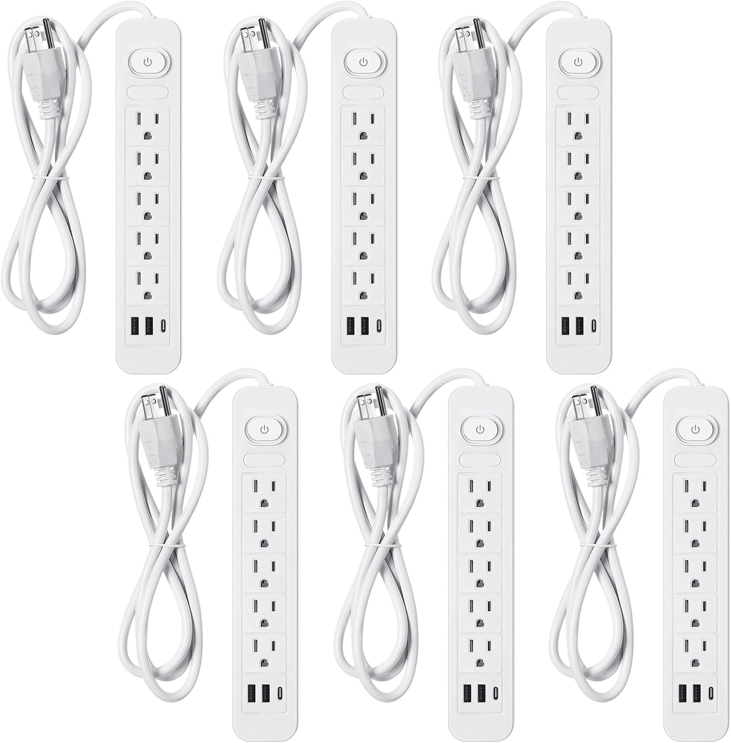 Kanayu 6 Pieces Power Strip Surge Protector with 5 Ac Outlets and 3 USB Ports, Heavy Duty Extension Cords Plug for Home Office Dorm(4.92 ft,White)
