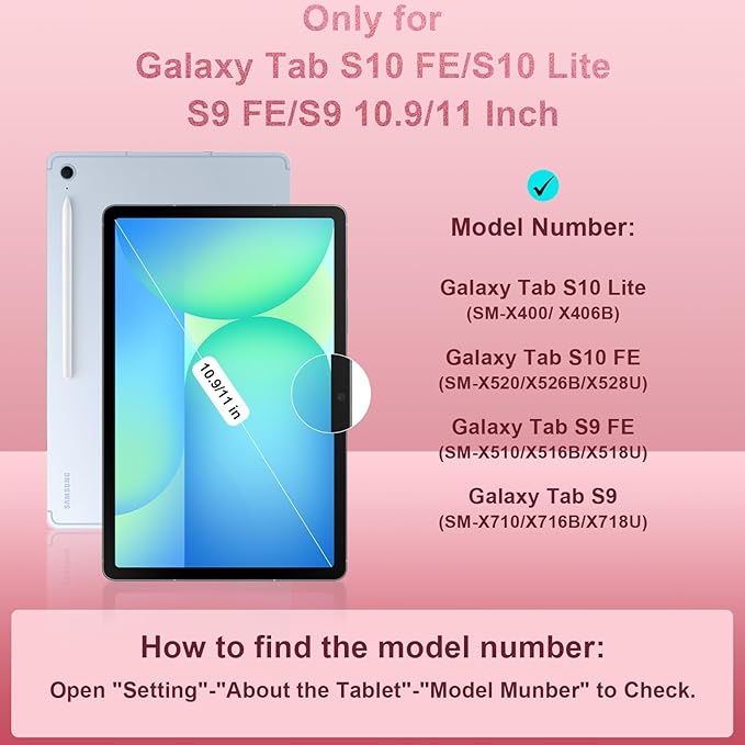 Case for Samsung Galaxy Tab S10 Lite/S10 FE/S9 FE 10.9 Inch, Samsung Tab S9 11 Inch, Rugged Galaxy S10 Tablet Cover with Pen Holder 360 Rotating Stand Shoulder Strap Screen Protector, Rosegold