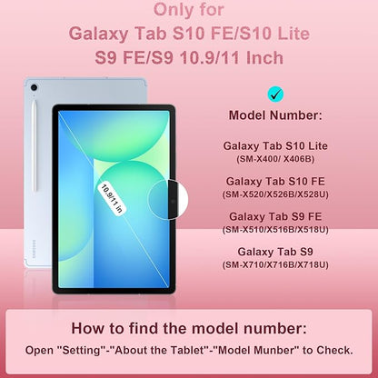 Case for Samsung Galaxy Tab S10 Lite/S10 FE/S9 FE 10.9 Inch, Samsung Tab S9 11 Inch, Rugged Galaxy S10 Tablet Cover with Pen Holder 360 Rotating Stand Shoulder Strap Screen Protector, Rosegold
