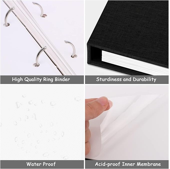 Zesthouse Photo Album Self Adhesive with Picture Display Window, 3-Ring Scrapbook Albums 60 Pages Holds 8x10 5x7 4x6 Photos, DIY Photo Book Ideal Gift for Family Wedding Baby
