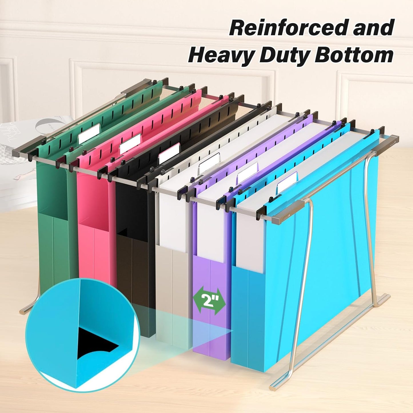 Plastic Hanging File Folder Letter Size,Heavy Duty 2" Expandable File Folder with Tabs,12 Pack Reinforced Expanding Hanging Folder,File Cabinet Folders,Extra Capacity,Hanging Organizer for Home Office