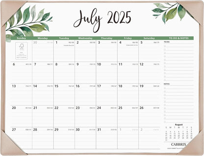Large Desk Calendar 2025-2026 with Desktop Mat, Cabbrix Desk Pad Calendar 22 x 17 Inch Runs From July 2025 to December 2026 for Home Office and School, Leaf