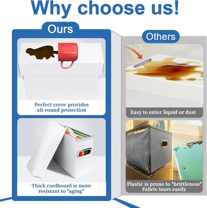 File Organizer Box with Lid, Collapsible Hanging File Folder Storage Boxes for Documents, Portable Filing Organizer for Office, Home, Classroom(White, 2 Pack)