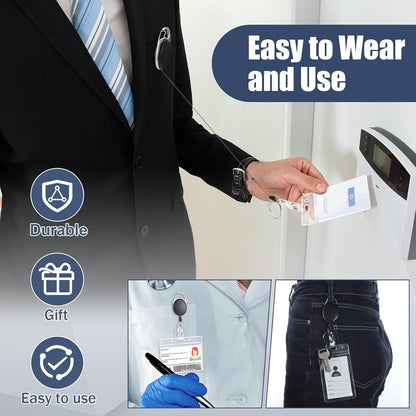 Laumoi 230 Packs Retractable ID Badge Holder Name ID Badge Reel Clips Keychain with Belt Clip and Key Ring for Office Worker Doctor Nurse Employee (Black)