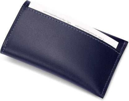 HISCOW Business Card Holder with Flap for Dispensing Cards - Italian Calfskin (Dark Blue)