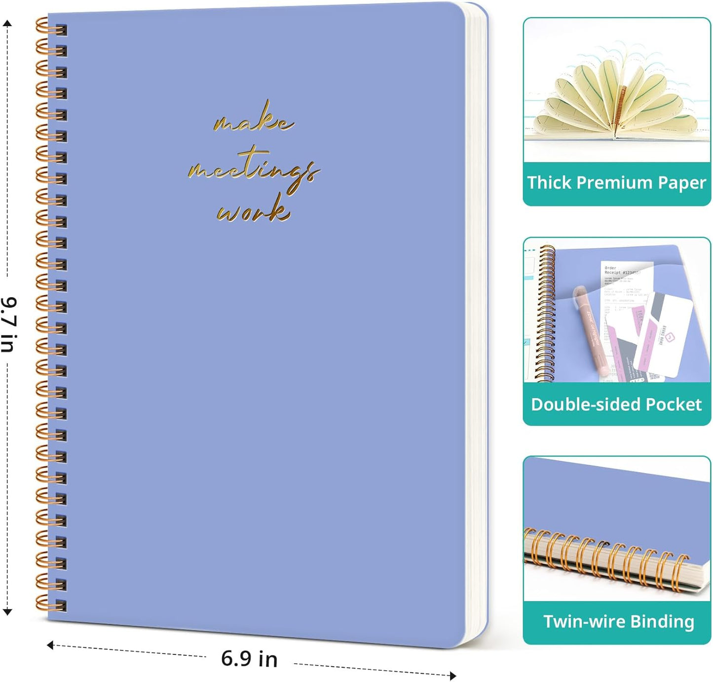 Taja Meeting Notebook for Work Organization - Work notebook with action items, Meeting Minutes Planner Notebook, Perfect Office Supplies for Men & Women - Lavender