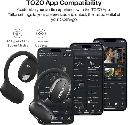 TOZO OpenEgo Open Ear Earbuds Bluetooth Headphones, AI Translation Wireless Earbuds with Real-Time 100+ LanguagesTranslation, 80Hrs Playtime, Digital Display, AI Clear Calls, Comfortable Wear, Black