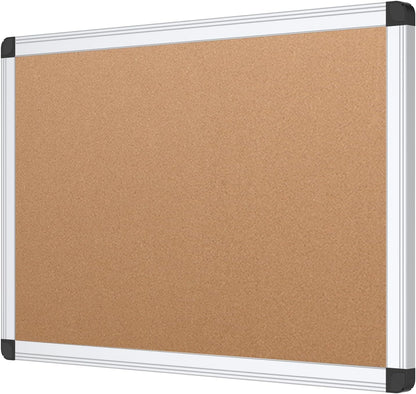 VIZ-PRO Cork Notice Board, 18 X 12 Inches, Cork Bulletin Board with Silver Aluminium Frame