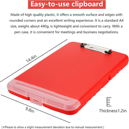 Clipboard with Storage,A4 Binder Nursing Clipboards with Pen Holder,Heavy Duty Storage Clipboard with Low Profile Clip,Clipboards Folder Side-Opening,Smooth Writing Clip Board Office Supplies(Red)