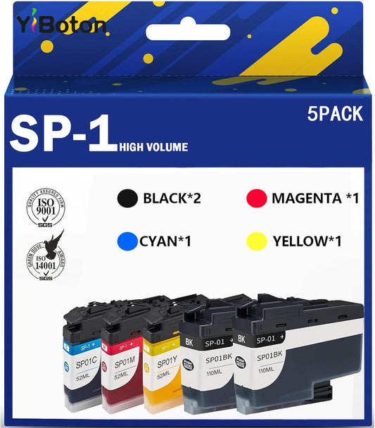 SP-1 SP01 Sublimation Ink Cartridges (5-Pack) SP01BKS SP01CS SP01MS SP01YS Ink Compatible with Thermo Sublimation SP-1 Printers,110ML