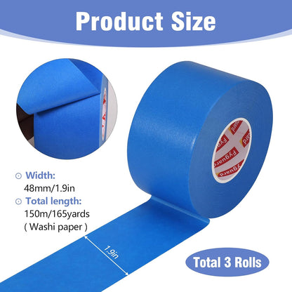 Blue Painters Tape 1.89In x 55Yd Painters Tape 3 Rolls Painters Blue Tape for Wall Masking Edge Treatment Packing DIY Crafts, Home Use