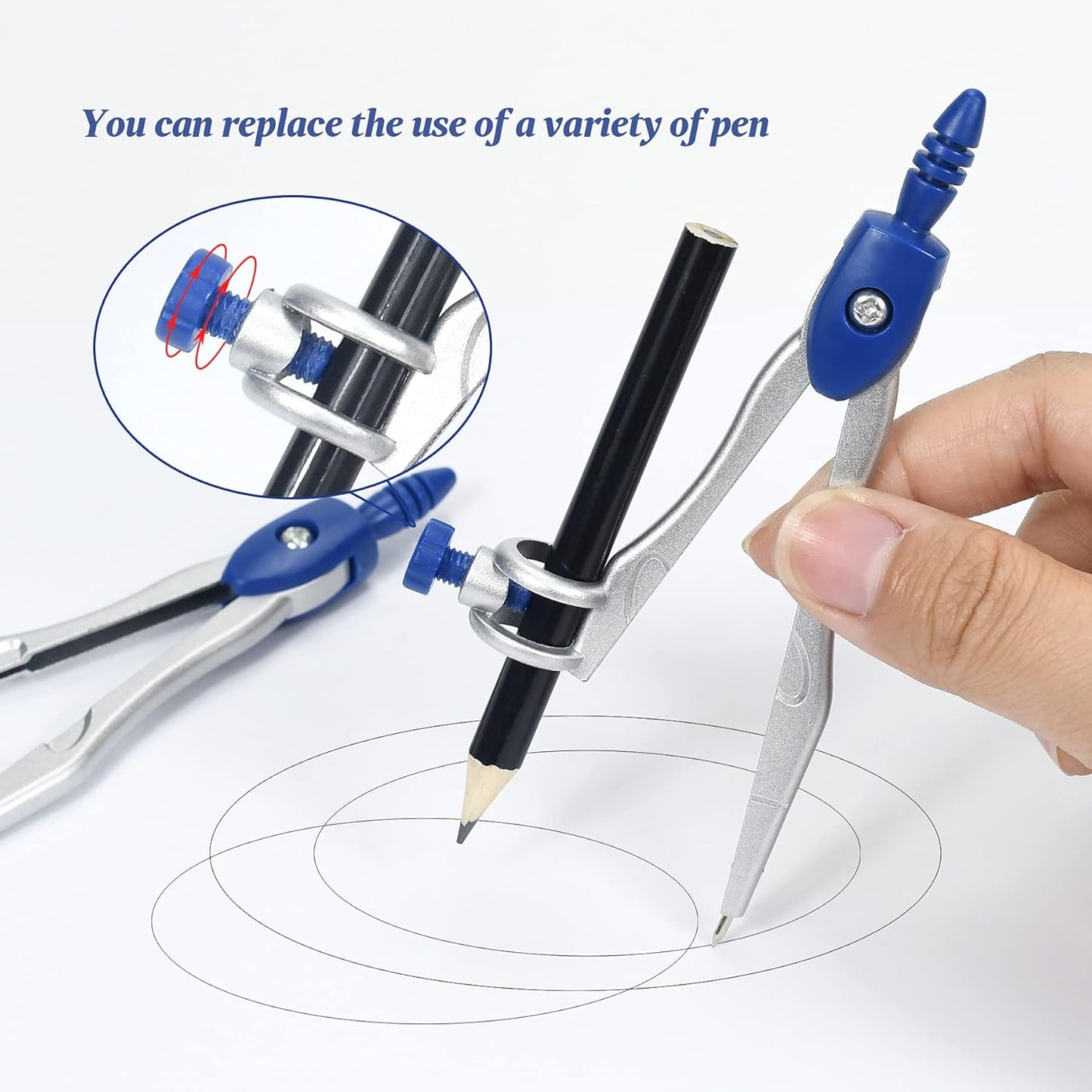 Math Geometry Kit Sets 10 Piece Student Supplies with Shatterproof Storage Box,Includes Rulers,Protractor,Compass,Eraser,Pencil Sharpener,Lead Refills,Pencil,for Drafting（Navy Blue）