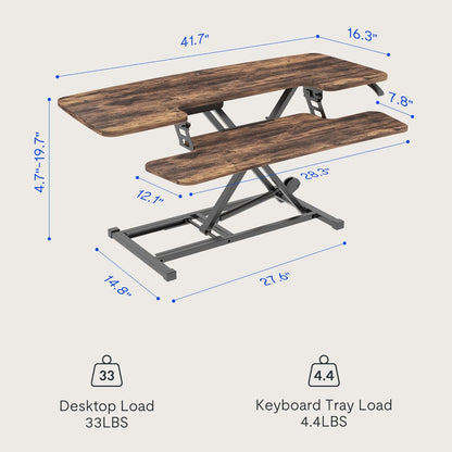 FLEXISPOT Height Adjustable Standing Desk Converter 42" Sit-to-Stand Desk Riser with Wide Keyboard Tray Workstation for Home and Office, Rustic Color (Rustic Brown, 42")