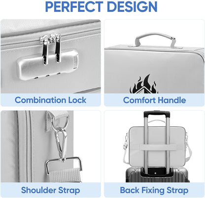 BALEINE Fireproof Document Box with Lock, Portable Fireproof Document Bag Waterproof Fire Proof File Boxes for Documents, File Organizer Box for Important Paperwork (Silver, 15''x11''x4'')