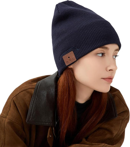 Bluetooth Beanie, Bluetooth 5.2 Wool Hat HD Stereo,30 Hours Play time,Built-in Microphone, Men's/Women's Christmas Electronic Gift (Blue)