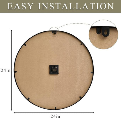 24 Inch Large Wall Clock Farmhouse Style - Brown Silent Non-Ticking Rustic Decor for Living Room, Kitchen, Bedroom