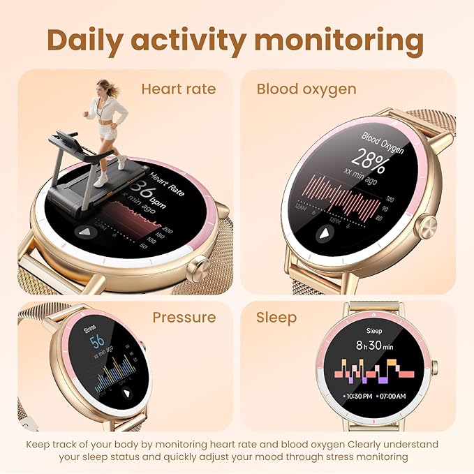 KEEPONFIT Smart Watches with Bluetooth Calls(Answer&Make) for Android/iPhone, 1.27’’ Touch Screen with IP68 Waterproof Activity for Women/Men, Pedometer with 100+ Sports Model/Heart Rate/SpO2 Monitor