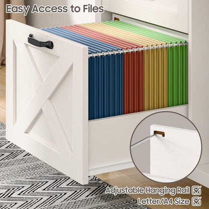 Lateral File Cabinet with 2 Drawers and Door, Farmhouse File Cabinet for A4/Letter Size Hanging Files, Large Wood File Storage Cabinets Printer Stand with Open Space for Home Office Furniture, White