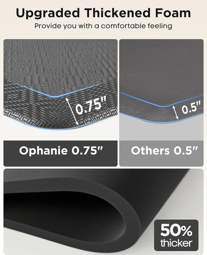 Ophanie Kitchen Mats for Floor, 3/4 Inch Thick Kitchen Rugs, Anti Fatigue Standing Cushioned Mat, Waterproof,Comfort Ergonomic Mat for Office, Home, Sink, 24'' x 70'' Grey Non-Slip Bottom